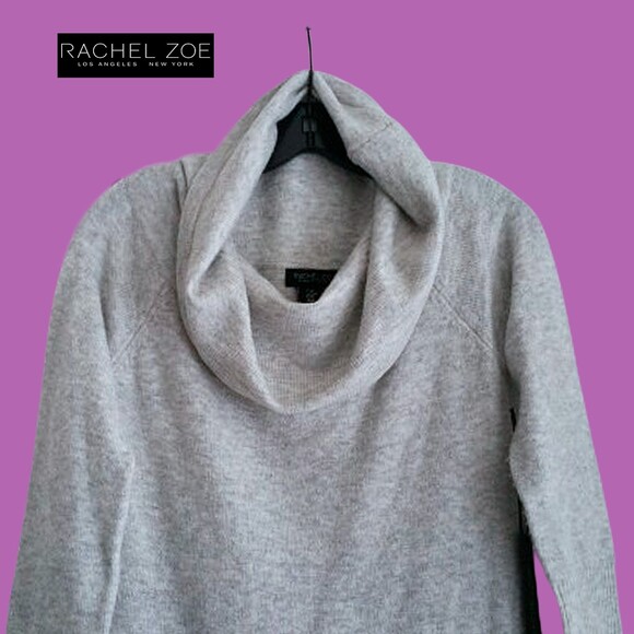 RACHEL ZOE NEW Minimalist Soft Merino Wool Cowl Neck Mini Sweater Dress M - Picture 2 of 12